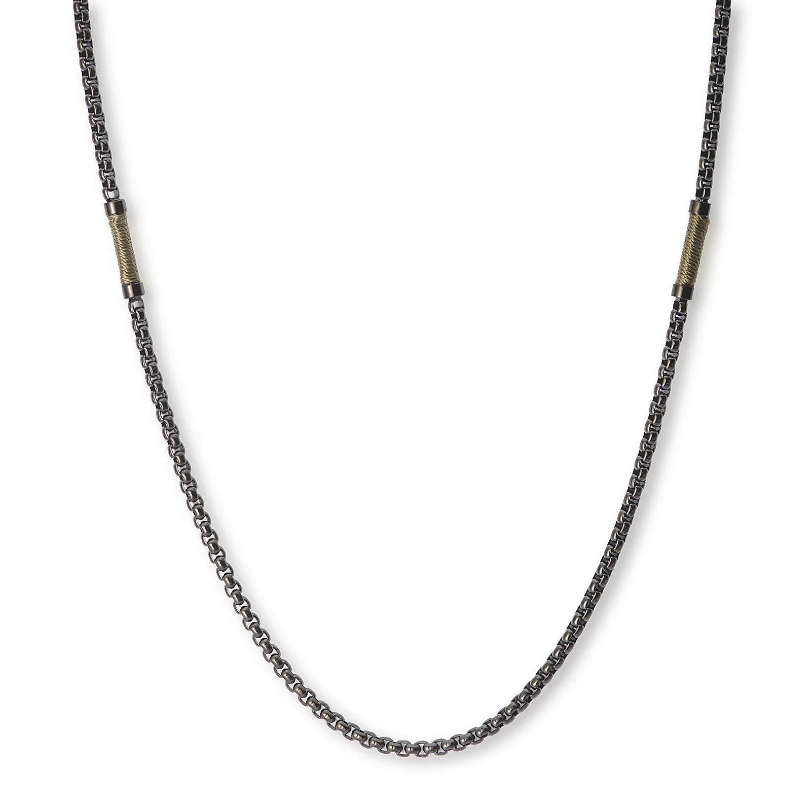 Stålhalsband för herr, svart boxkedja 4 mm med grön tråd - 55+5 cm