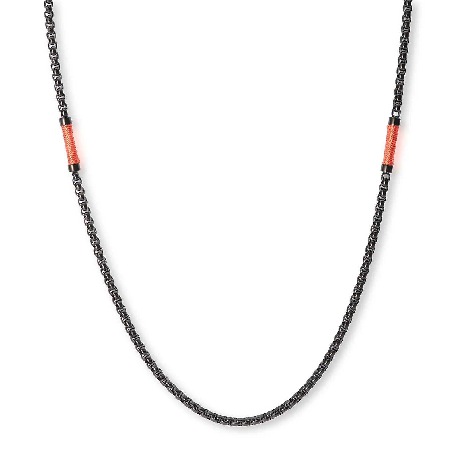 Stålhalsband för herr, svart boxkedja 4 mm med orange tråd - 55+5 cm
