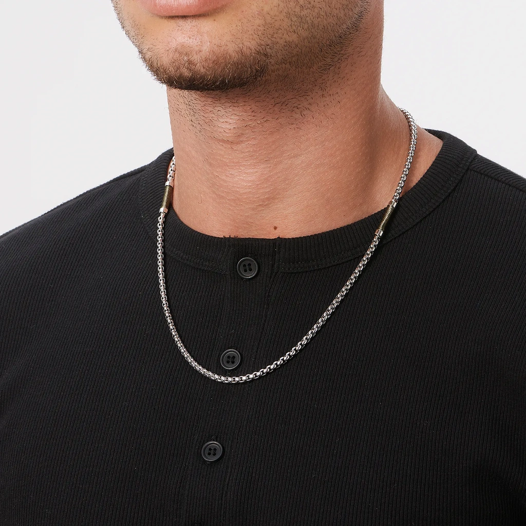 Stålhalsband för herr, boxkedja 4 mm med grön tråd - 55+5 cm