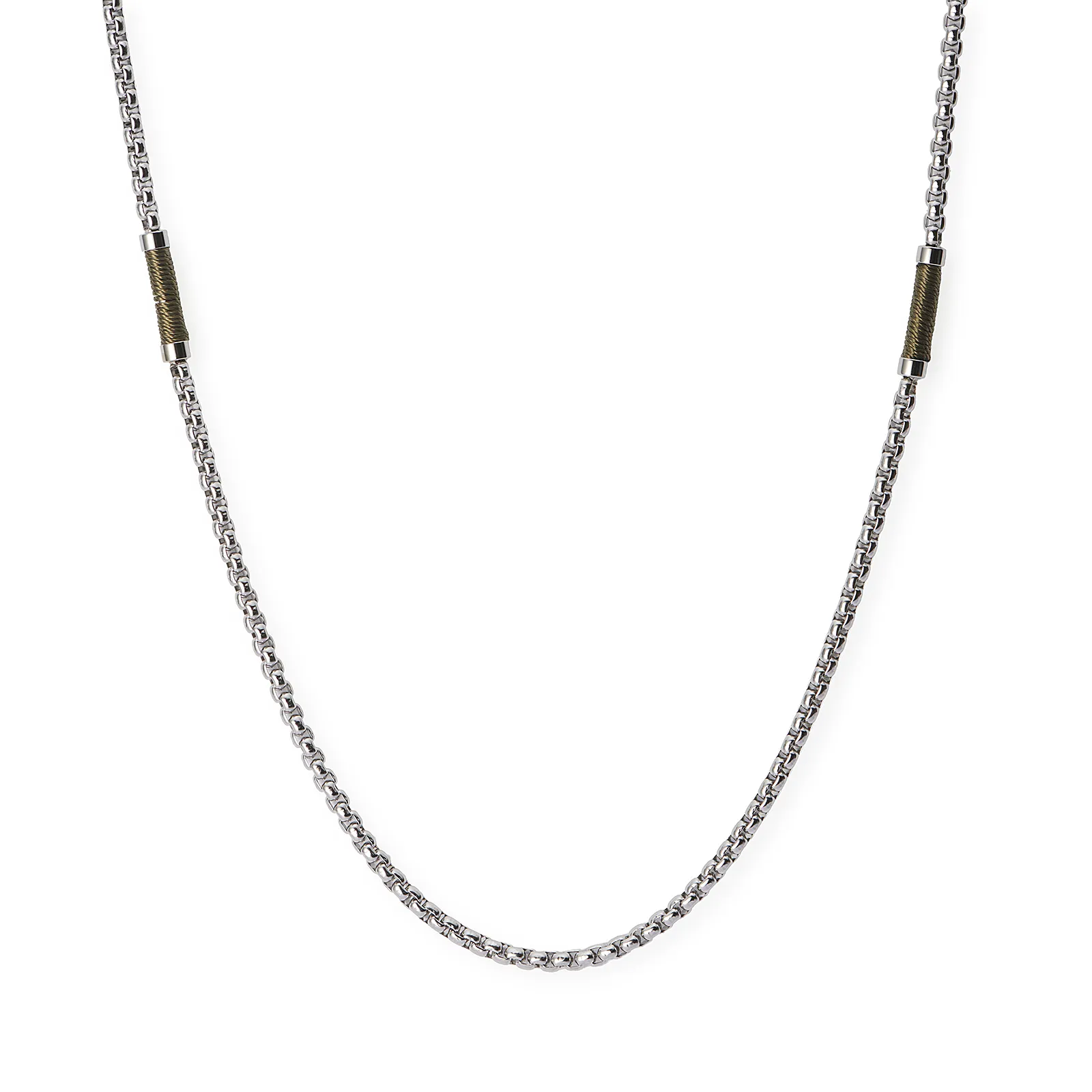 Stålhalsband för herr, boxkedja 4 mm med grön tråd - 55+5 cm