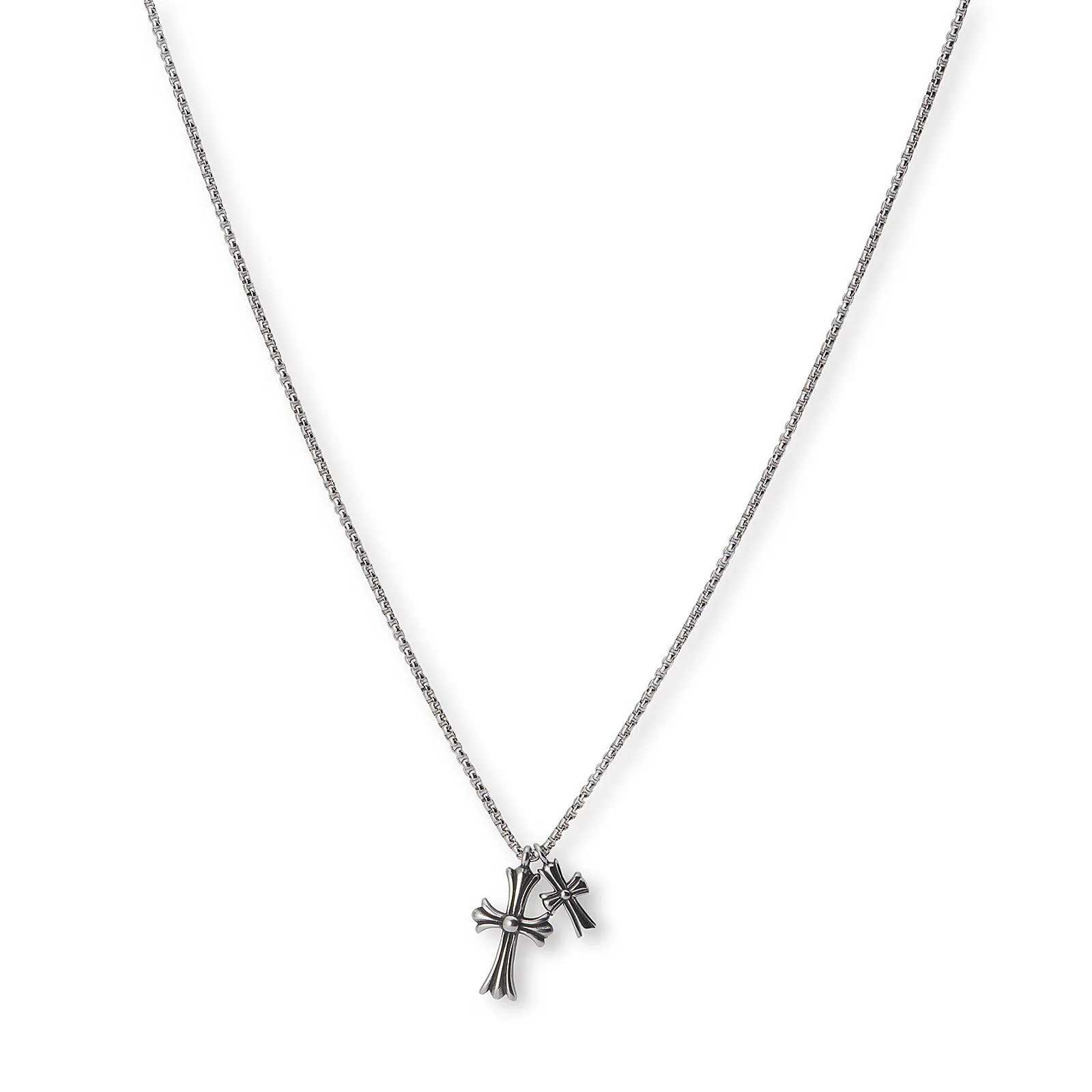 Stålhalsband, dubbla oxiderade kors - 55+5 cm