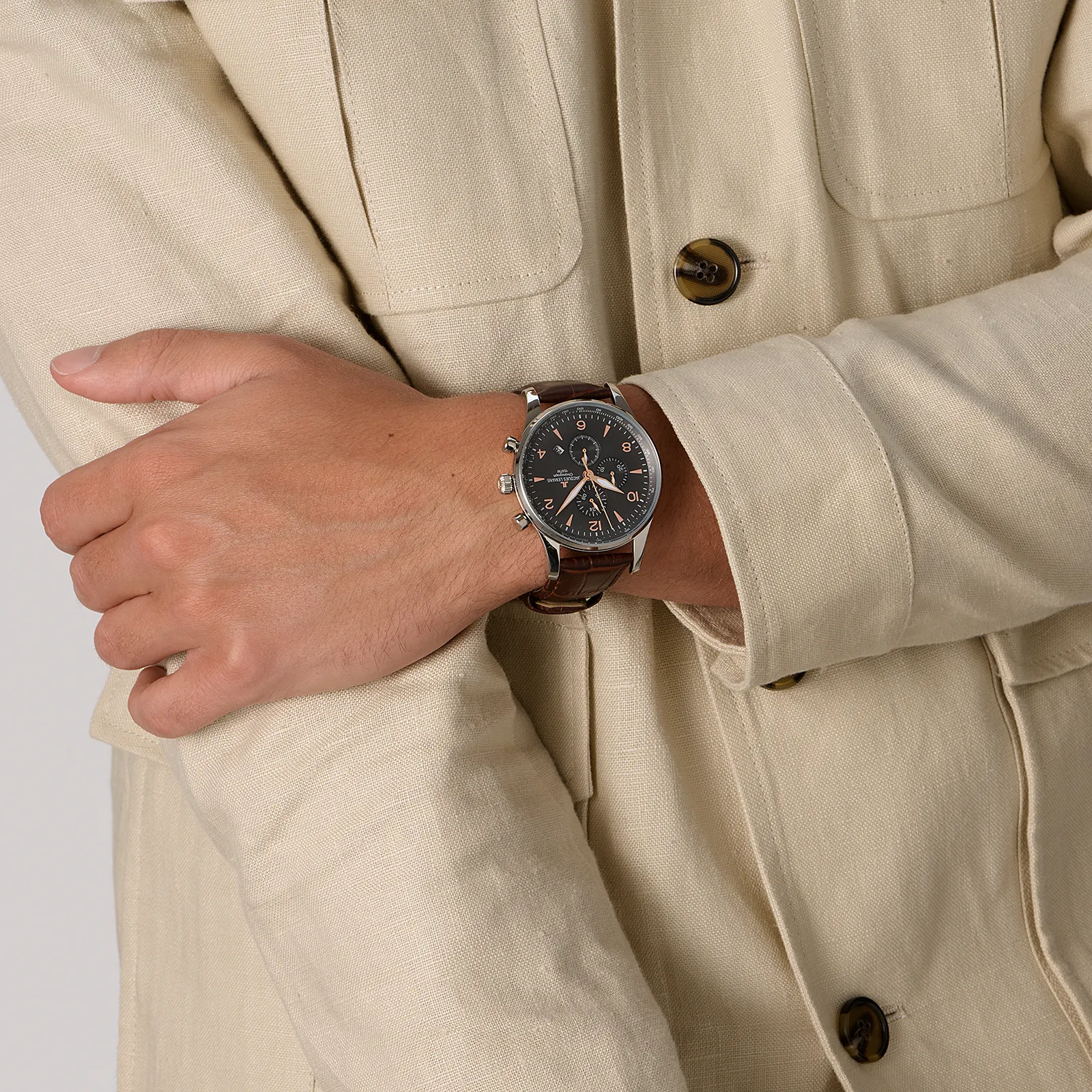 Jacques Lemans London herr, svart/brun 44 mm - 1-1844ZK