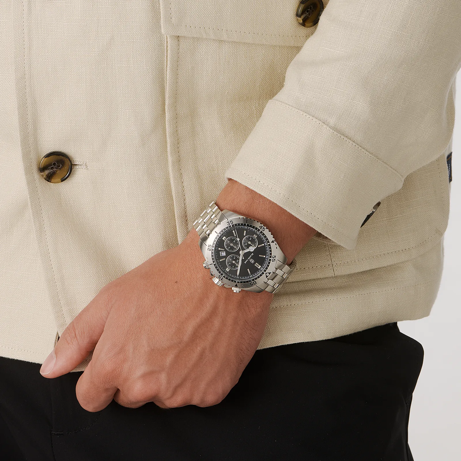 Black Oak herrklocka svart/silver, metallband - B88004-232