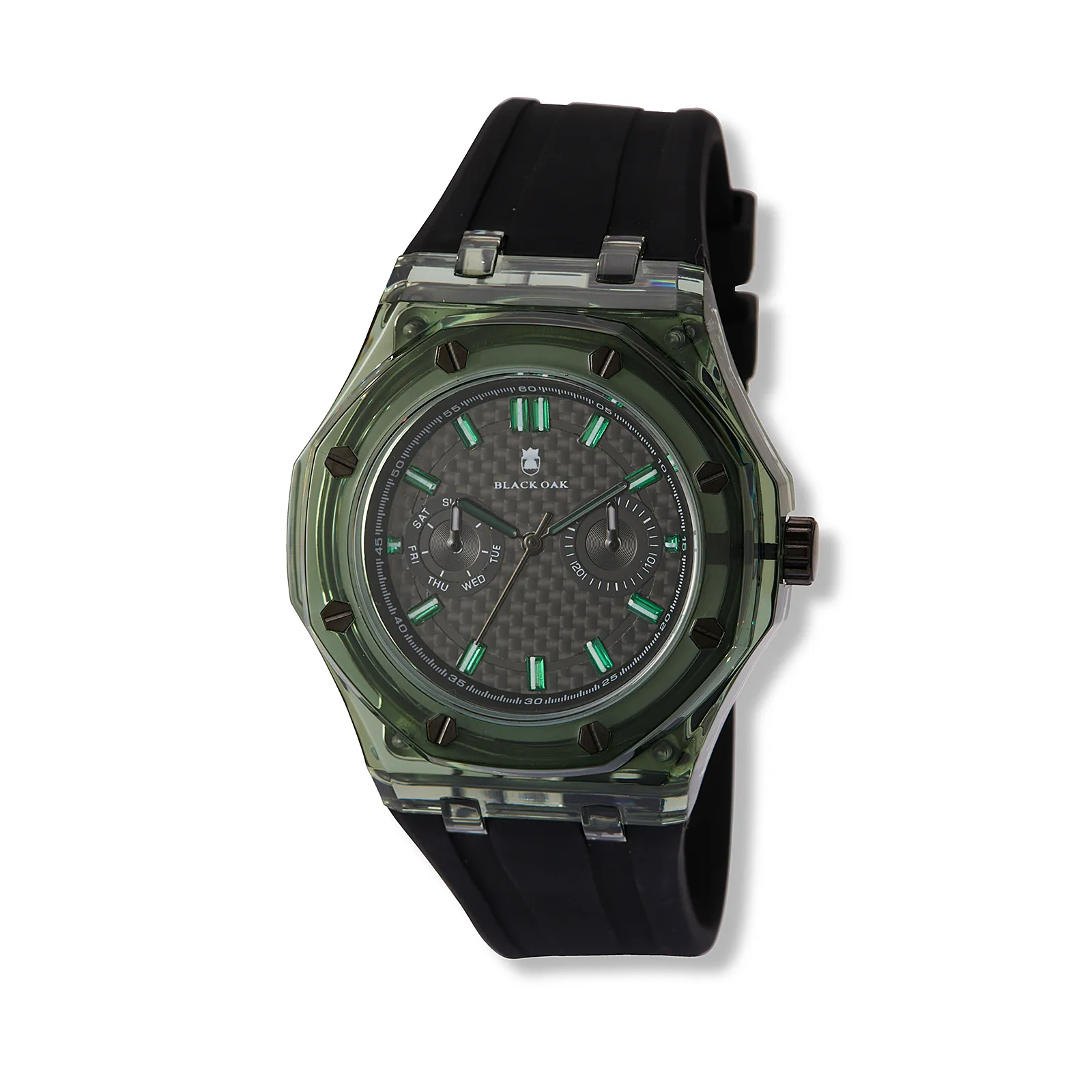 Black Oak herrklocka svart/grön gummiband - B88461-437
