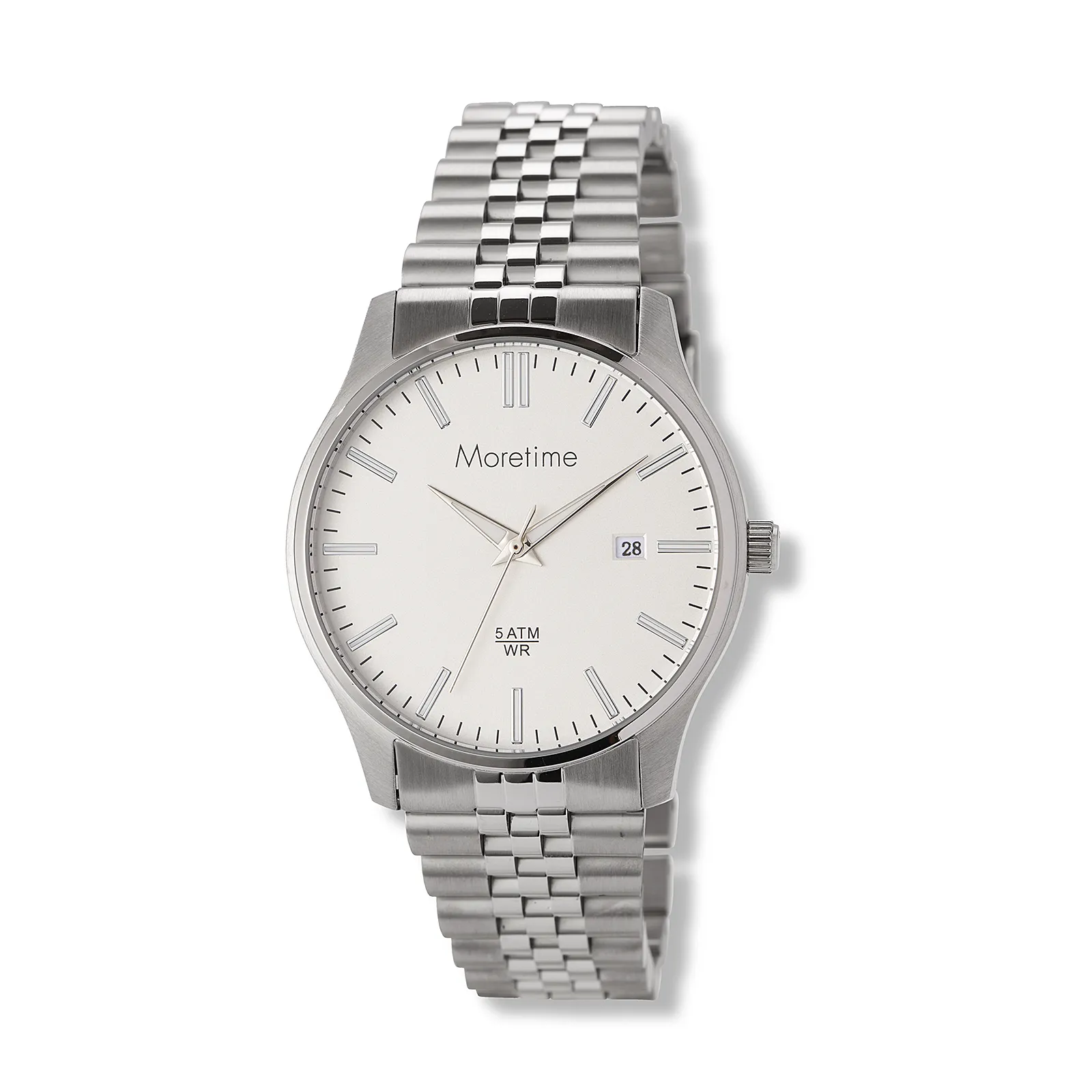 Moretime damklocka vit/silver, metallband - M41974-132