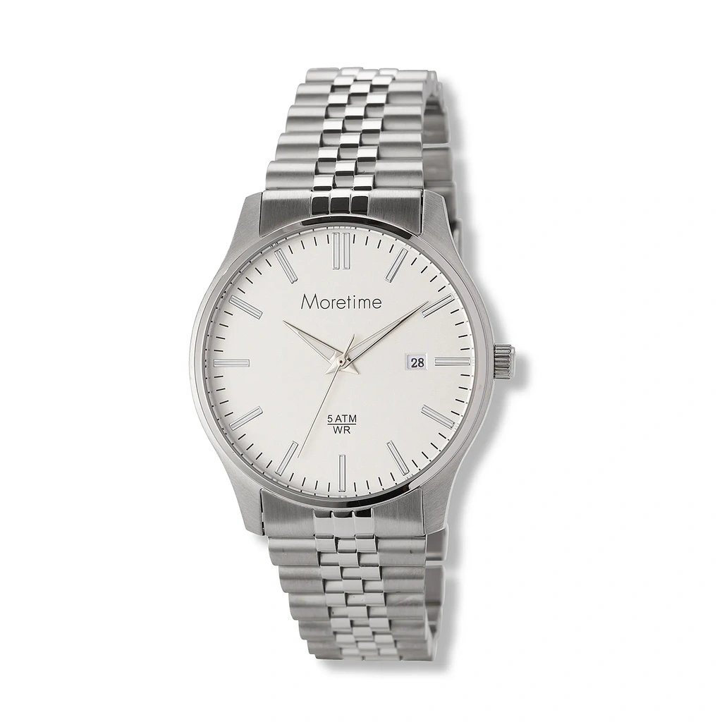 Moretime damklocka vit/silver, metallband - M41974-132