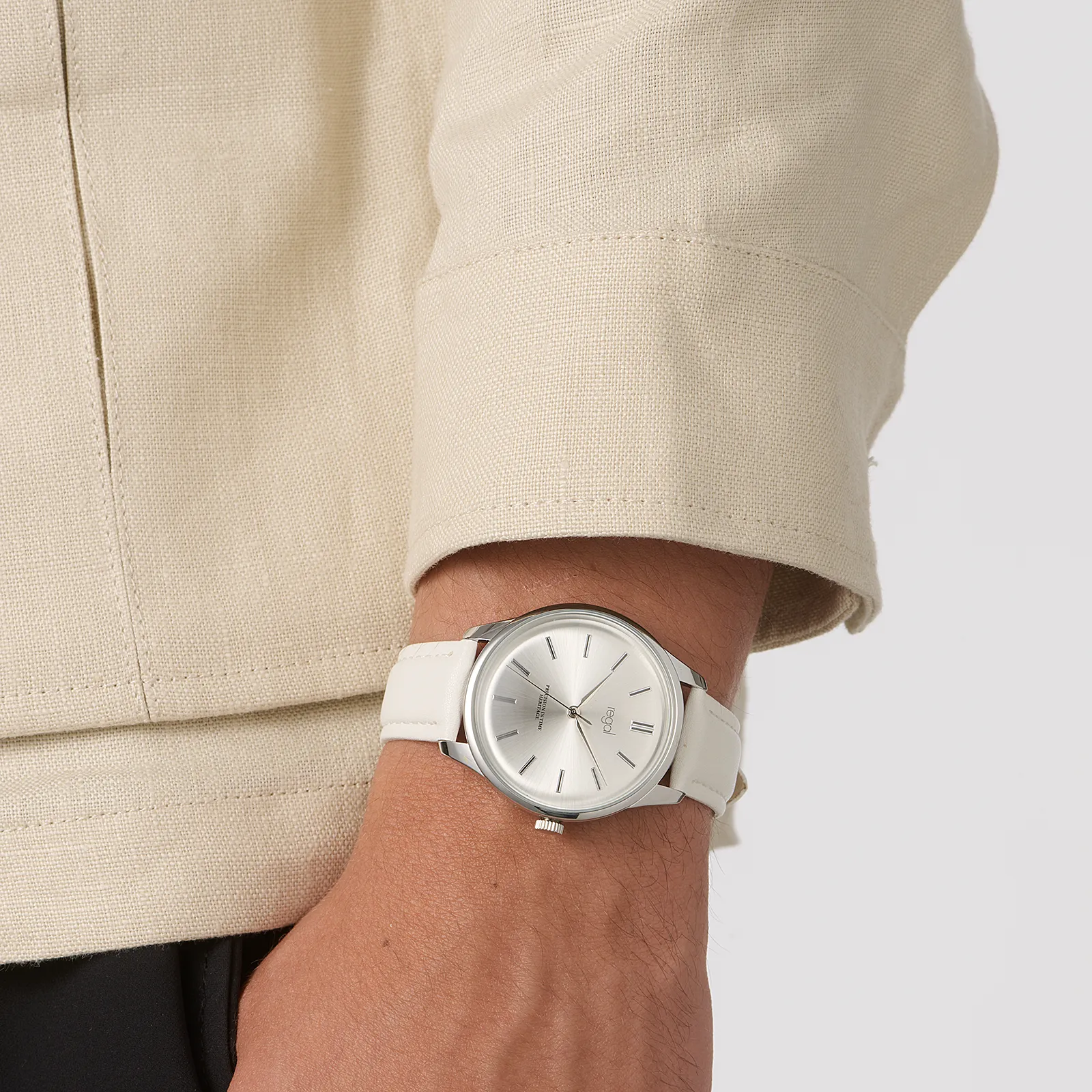 Regal herrklocka vit/silver, vitt band - R25061-631