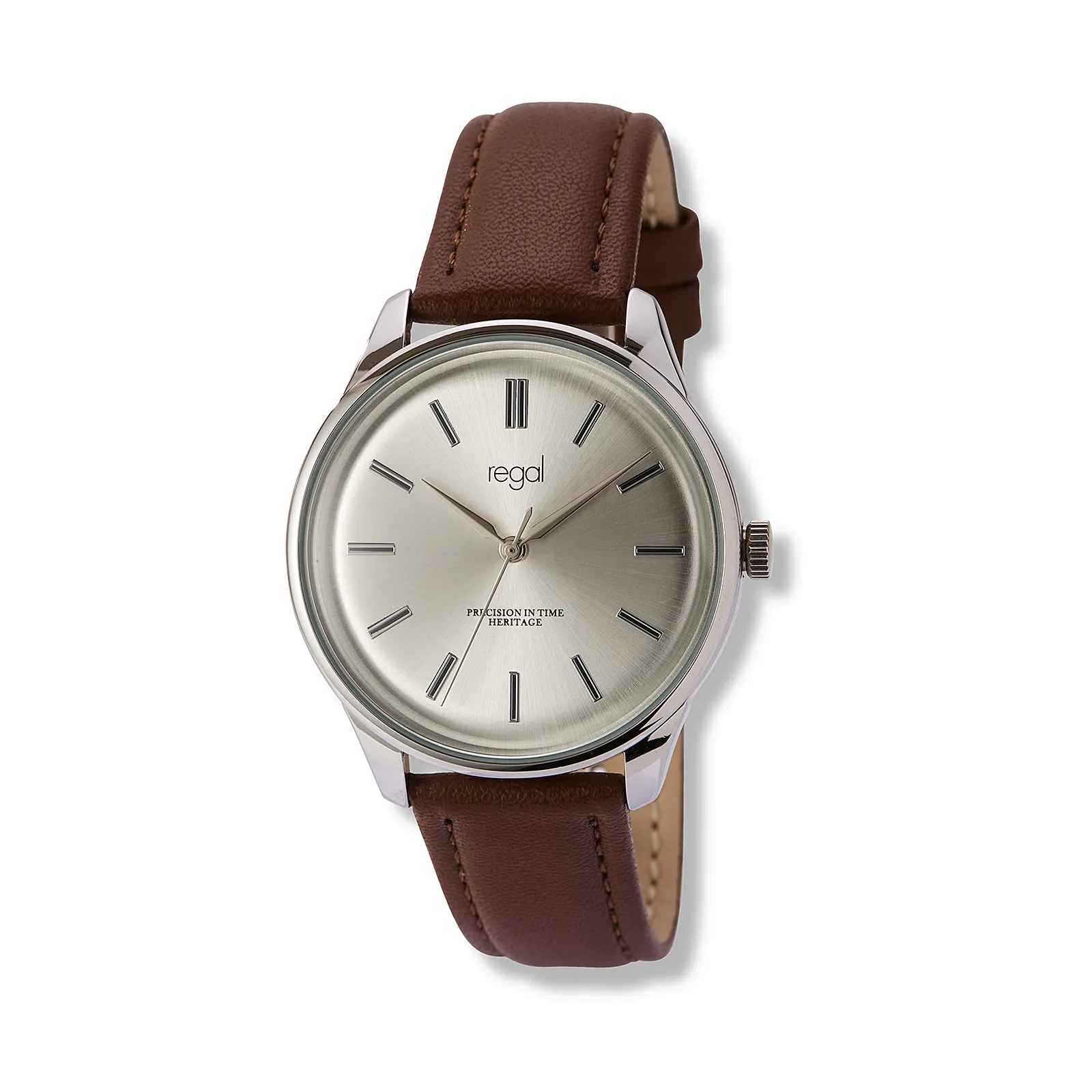 Regal herrklocka silver, brunt band - R25061-636