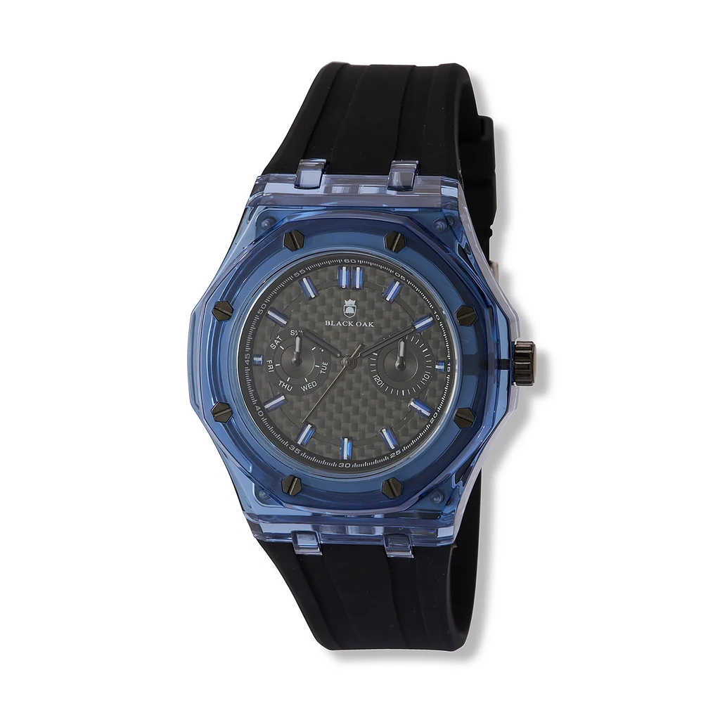 Black Oak herrklocka svart/blå gummiband - B88461-337