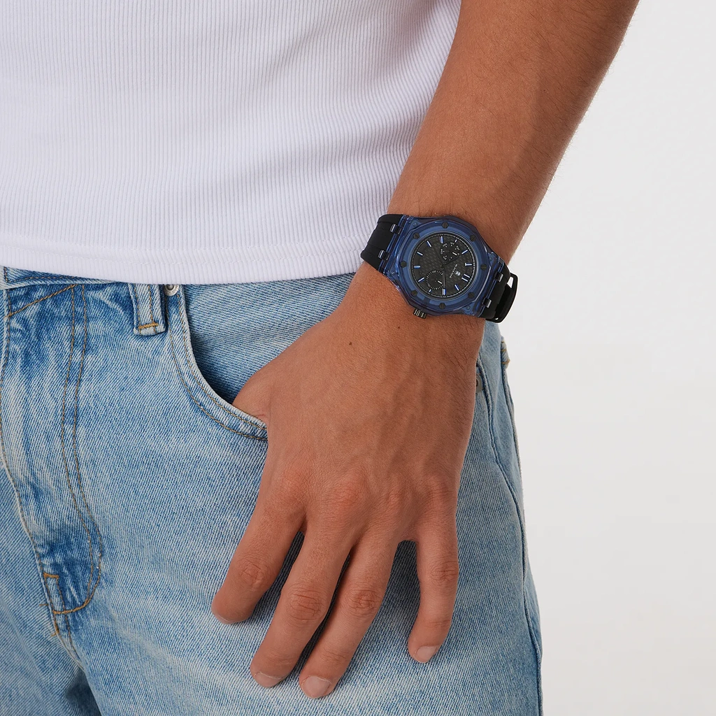 Black Oak herrklocka svart/blå gummiband - B88461-337