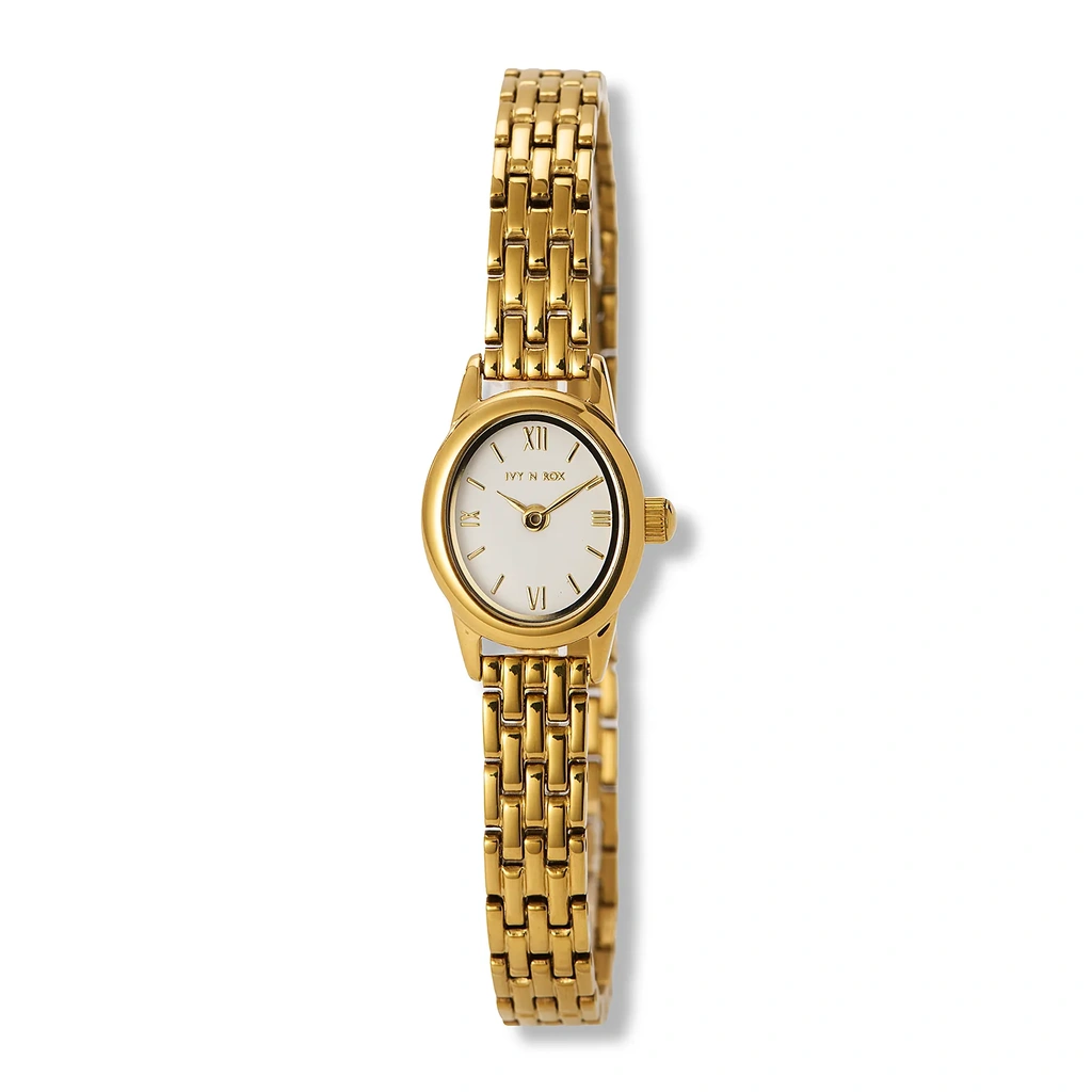 Ivy n Rox damklocka vit/guld, metallband - I25016-132