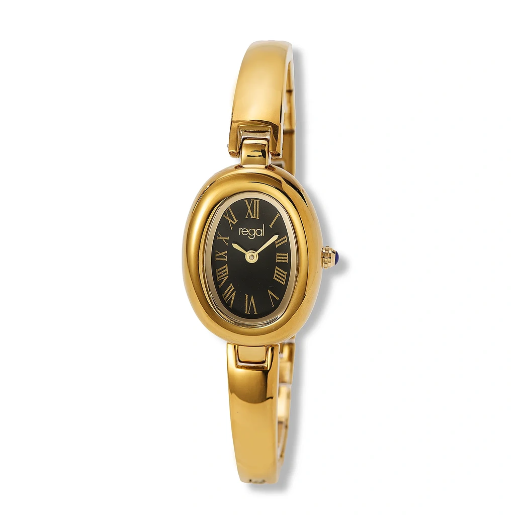 Regal damklocka svart/guld, stelt metallband - R11038-222