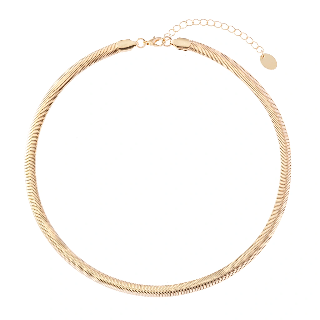 Guldfärgat halsband, bred ormlänk 7mm - 42+5cm
