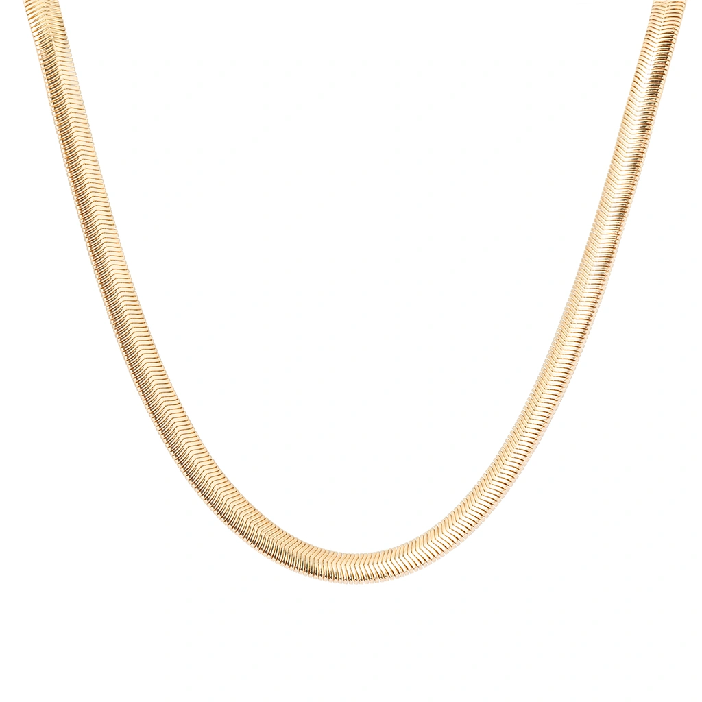 Guldfärgat halsband, bred ormlänk 7mm - 42+5cm