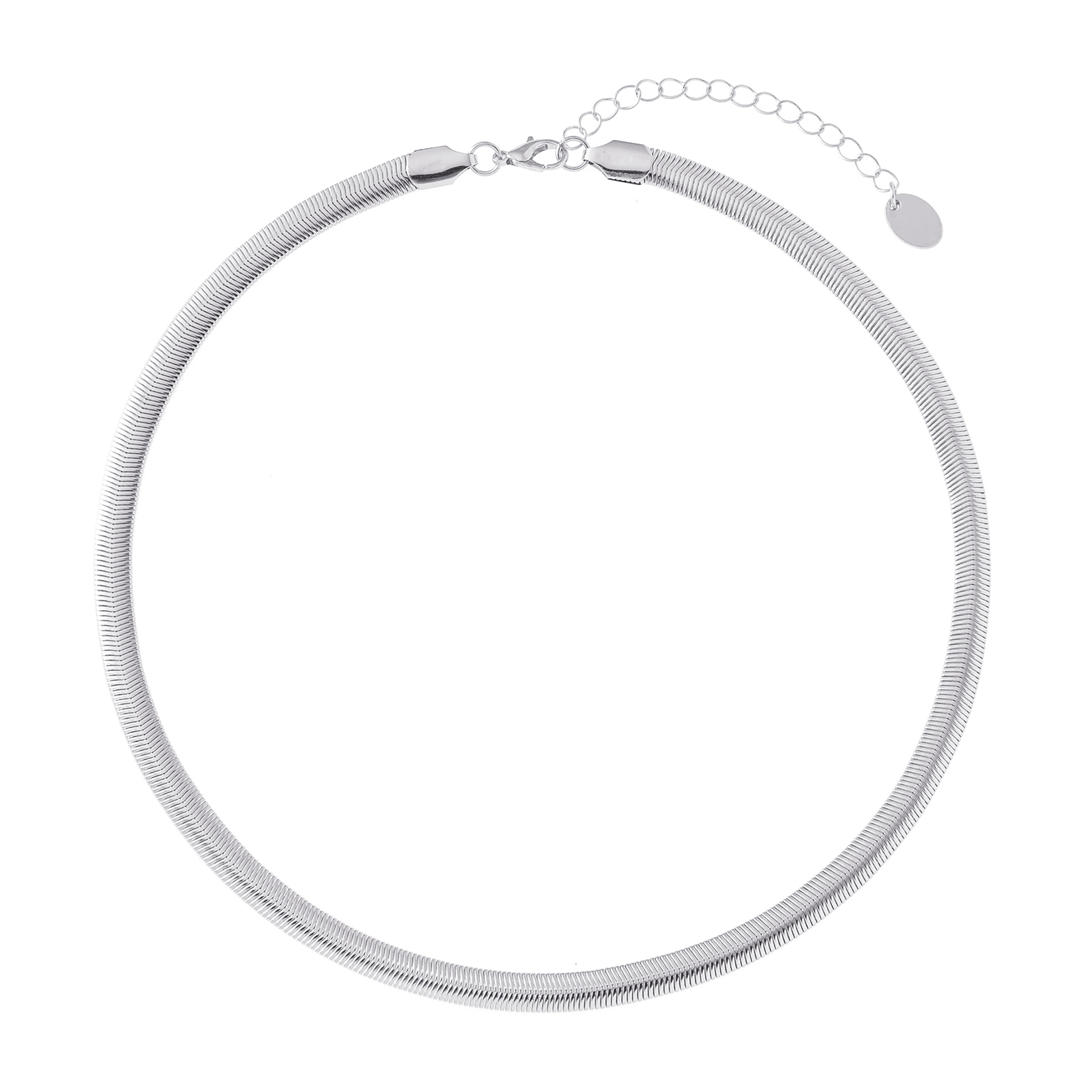 Silverfärgat halsband, bred ormlänk 7mm - 42+5cm