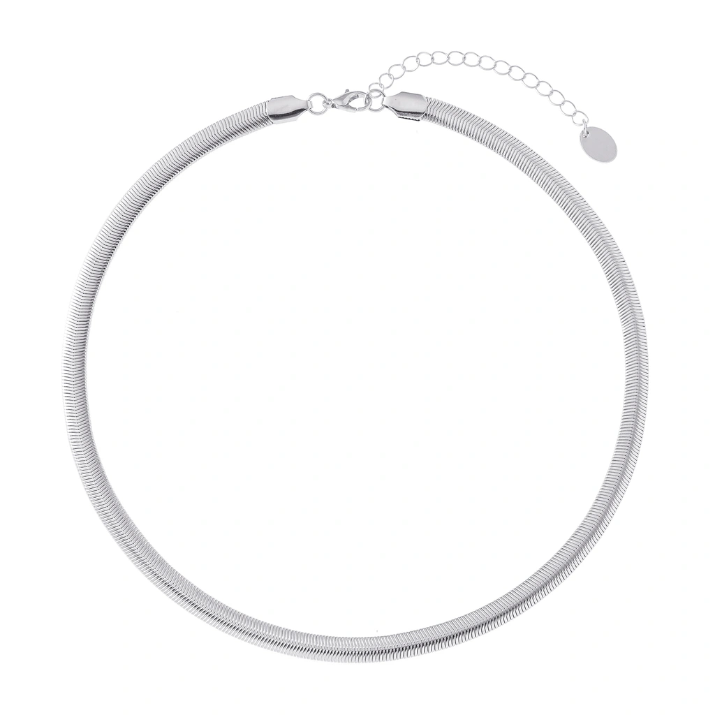 Silverfärgat halsband, bred ormlänk 7mm - 42+5cm