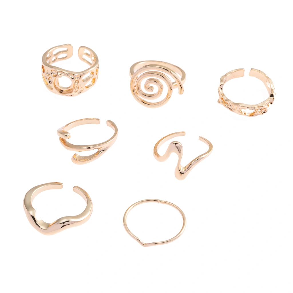 Guldfärgade ringar 7-pack, varierande mönster - 17mm