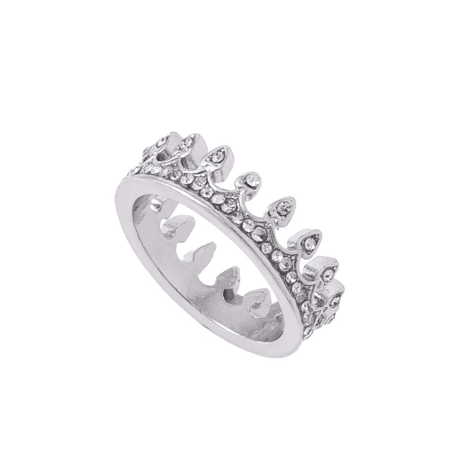 Silverfärgad ring, stor krona med glasstenar - 17mm