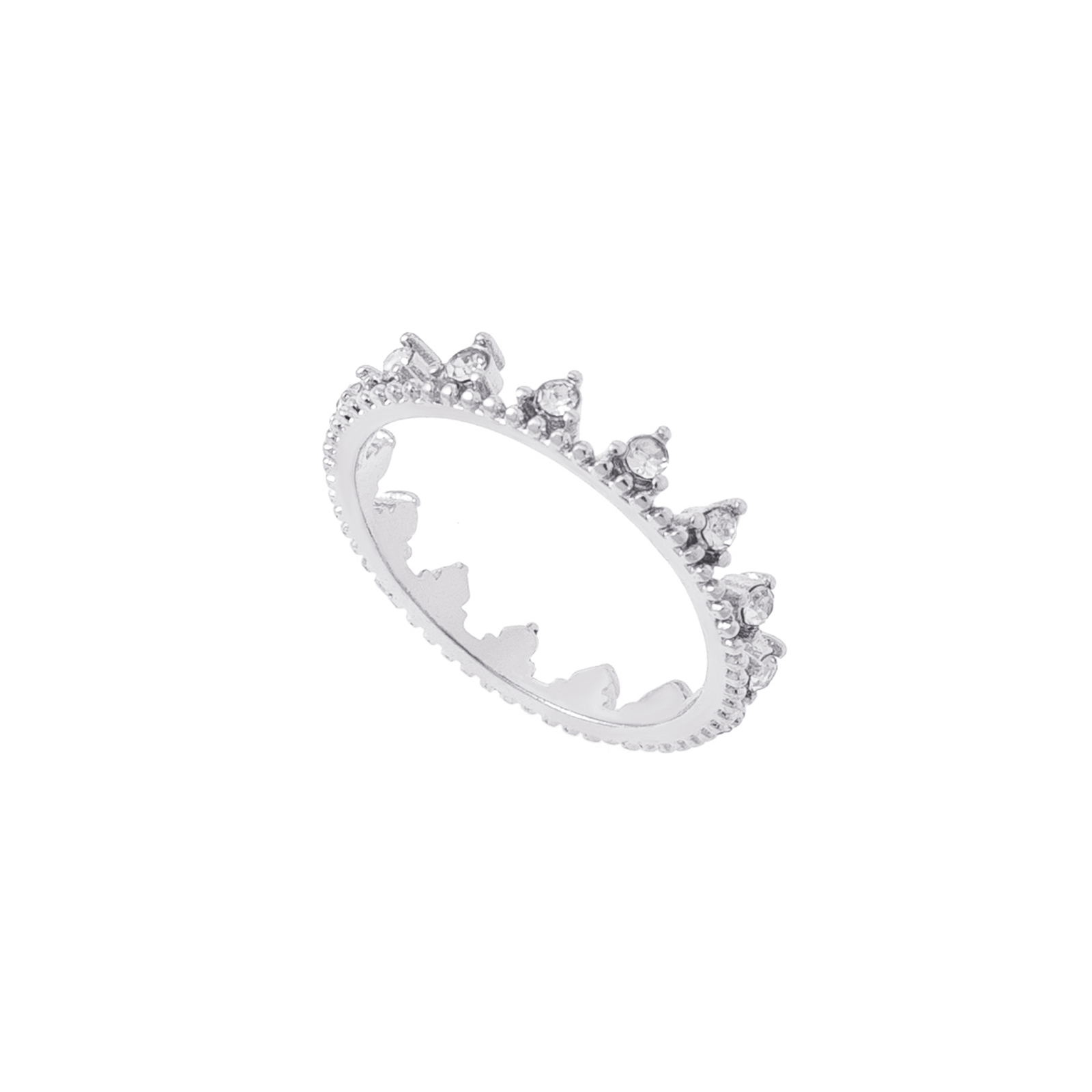 Silverfärgad ring, liten krona med glasstenar - 19mm