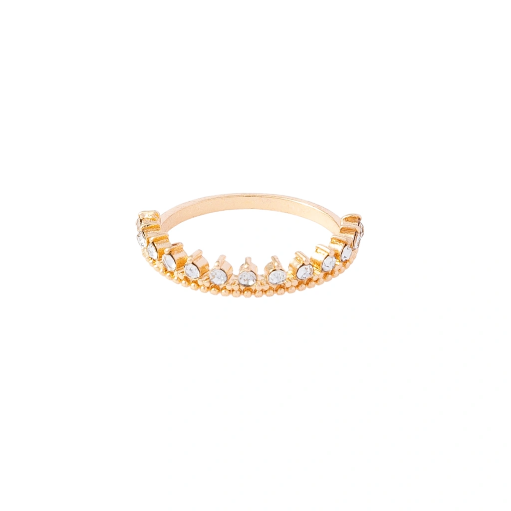 Guldfärgad ring, halvkrona med glasstenar - 19mm