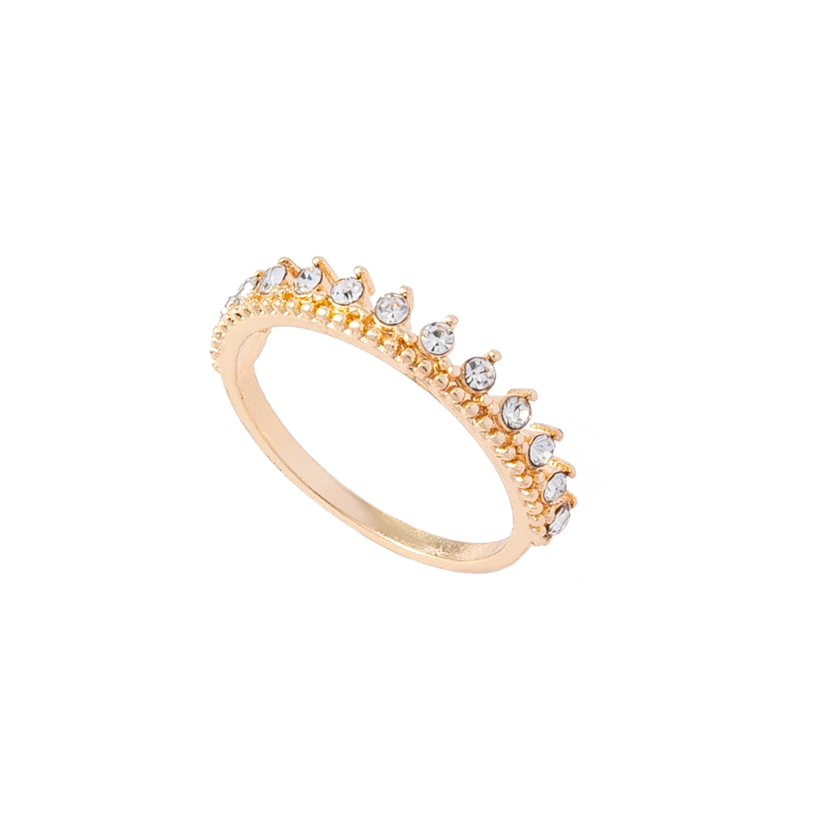 Guldfärgad ring, halvkrona med glasstenar - 19mm