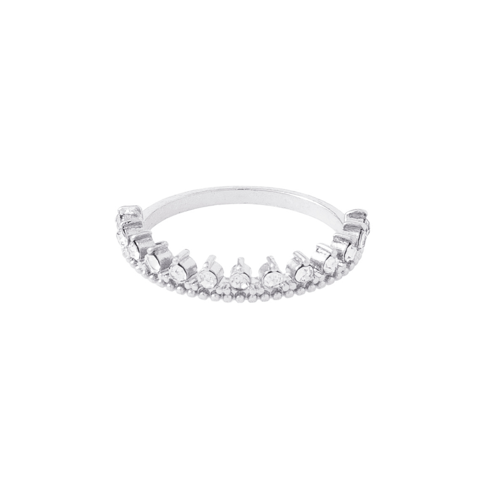 Silverfärgad ring, halvkrona med glasstenar - 17mm