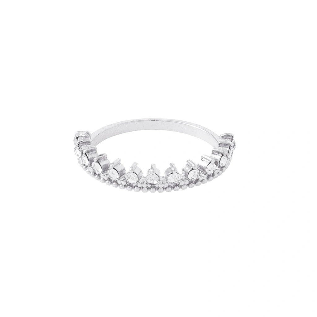 Silverfärgad ring, halvkrona med glasstenar - 17mm