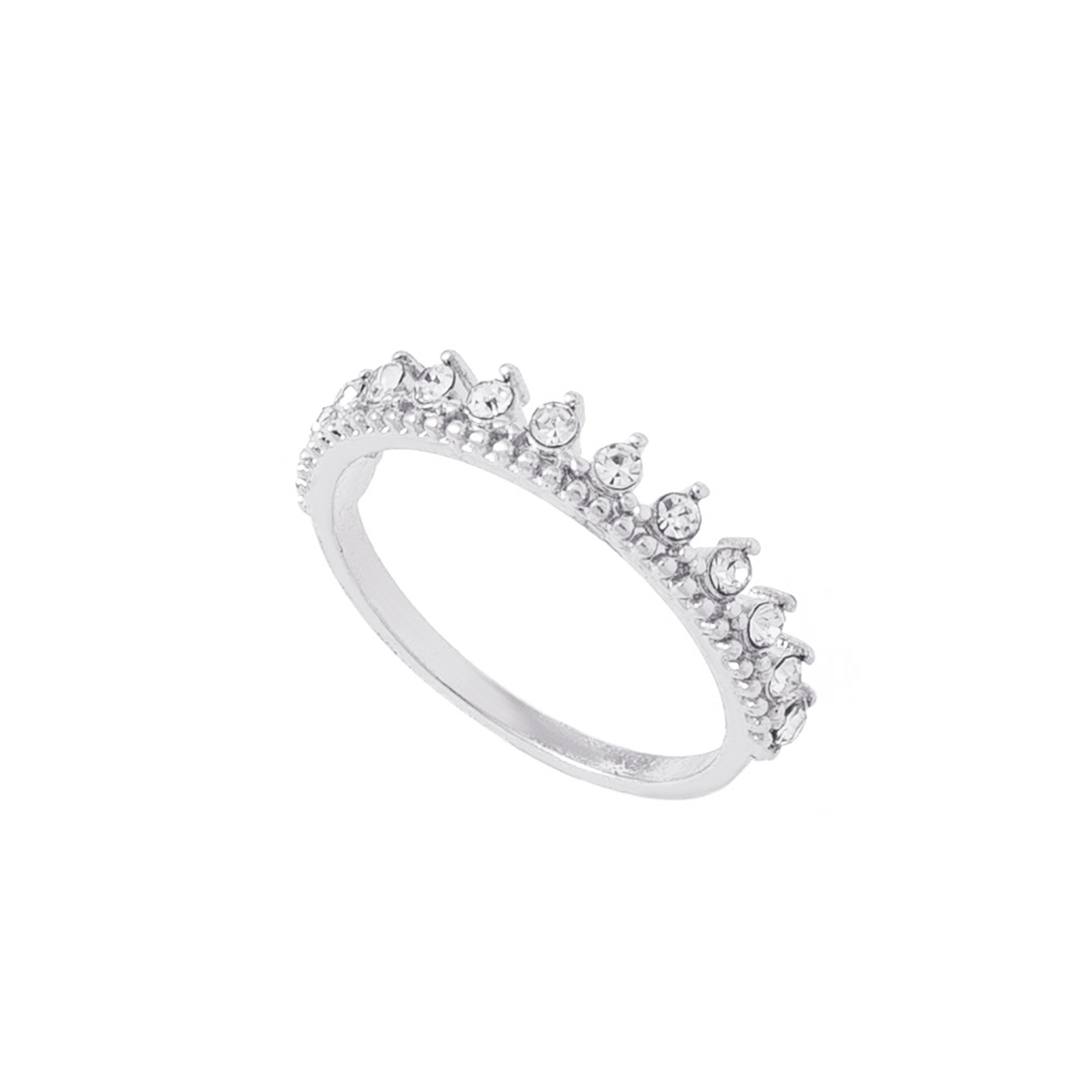 Silverfärgad ring, halvkrona med glasstenar - 17mm