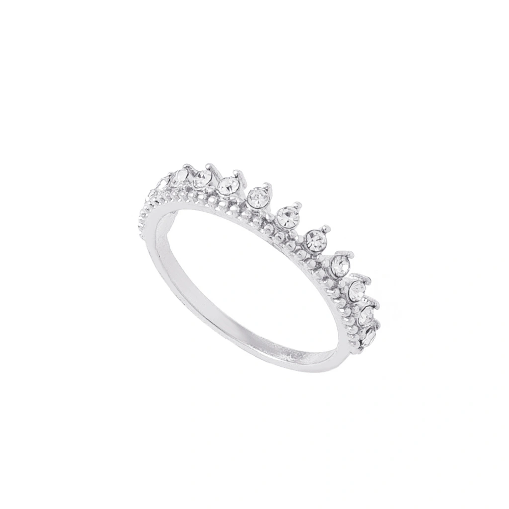 Silverfärgad ring, halvkrona med glasstenar - 17mm
