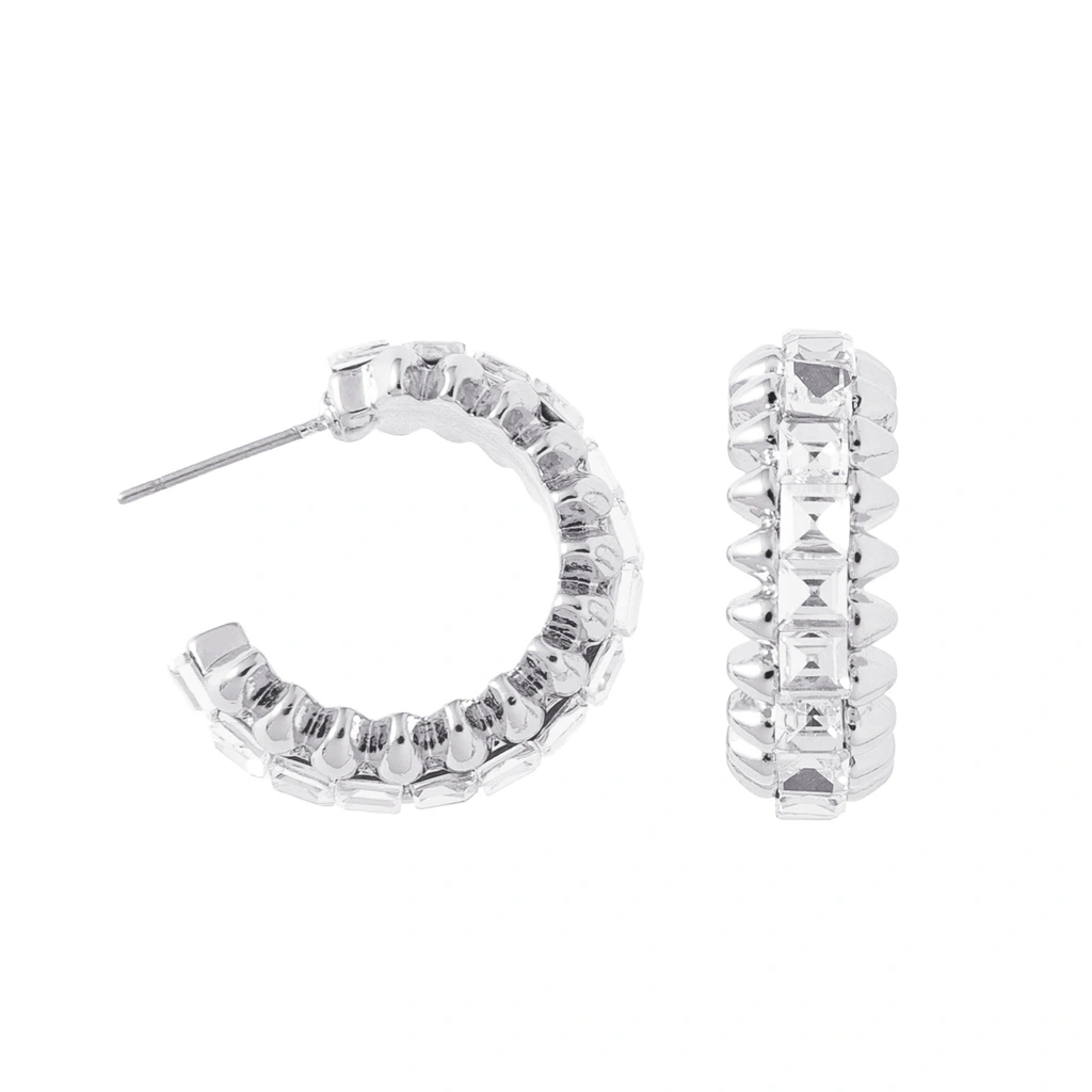 Silverfärgade örhängen Spike Noir creoler - 2,5 cm