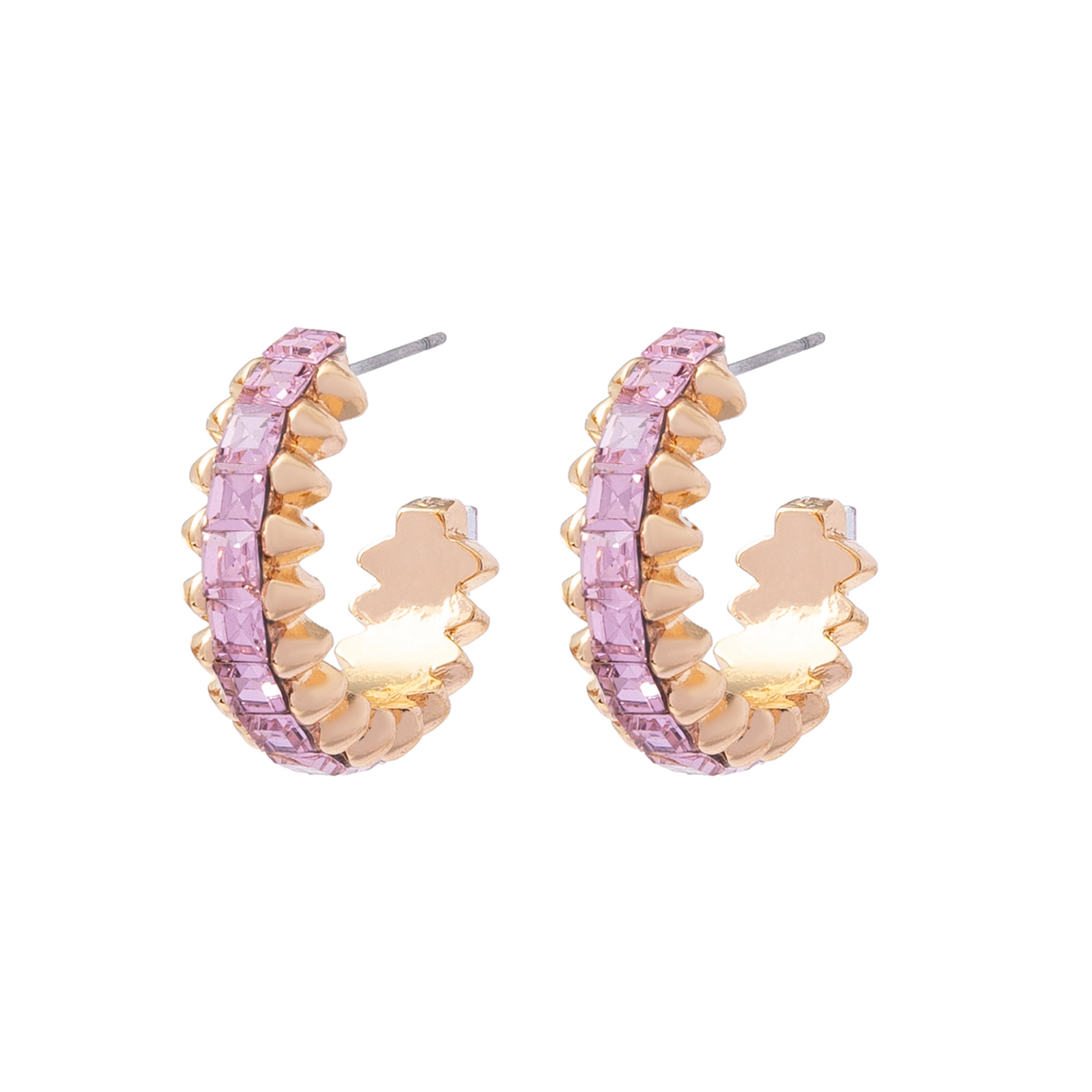 Guldfärgade örhängen Spike Noir rosa stenar - 2,5cm