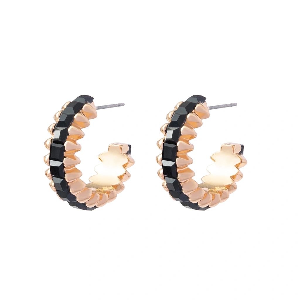 Guldfärgade örhängen Spike Noir svarta stenar - 2,5 cm