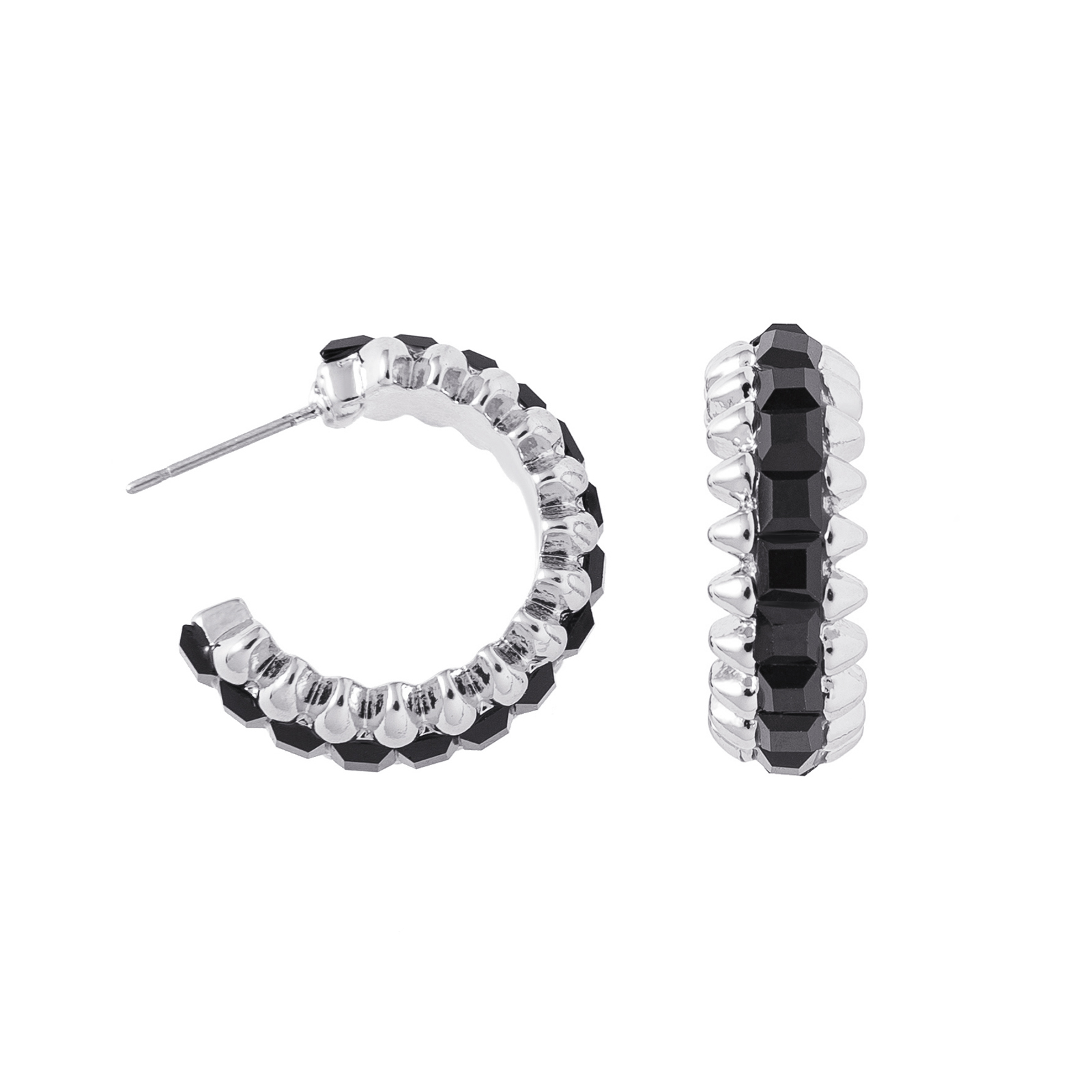 Silverfärgade örhängen Spike Noir svarta - 2,5 cm