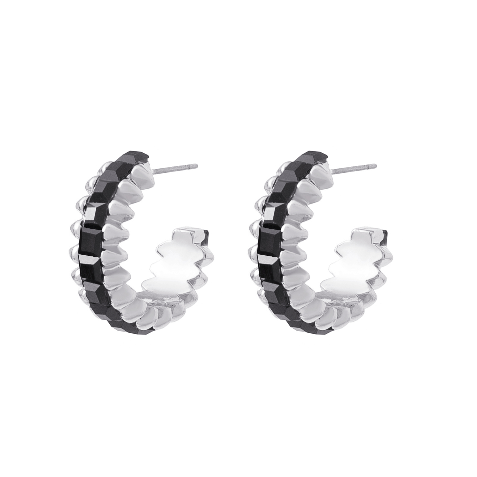 Silverfärgade örhängen Spike Noir svarta - 2,5 cm