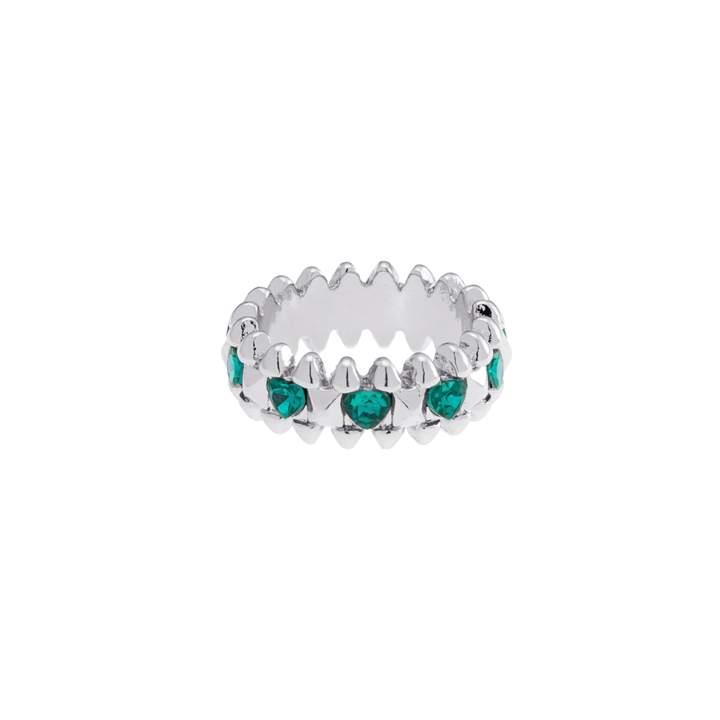 Silverfärgad ring Spike Noir, gröna hjärtan - 18 mm