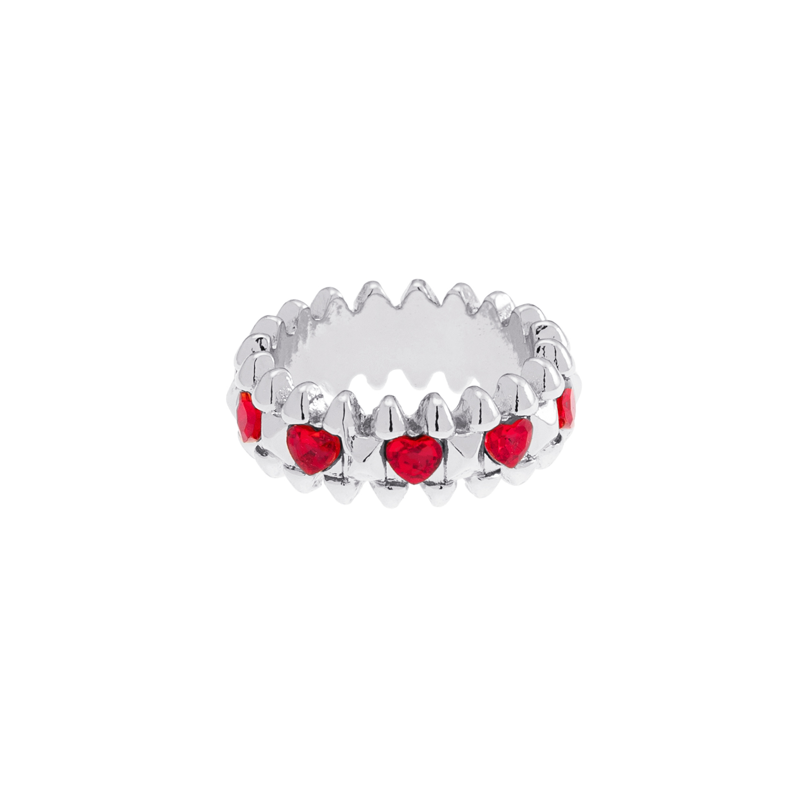Silverfärgad ring Spike Noir, röda hjärtan - 18 mm