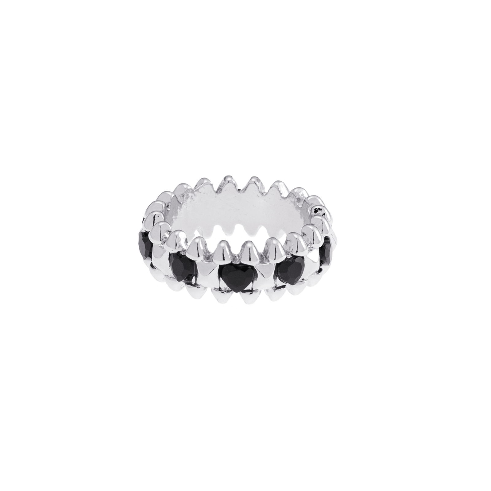 Silverfärgad ring Spike Noir, svarta hjärtan - 17 mm