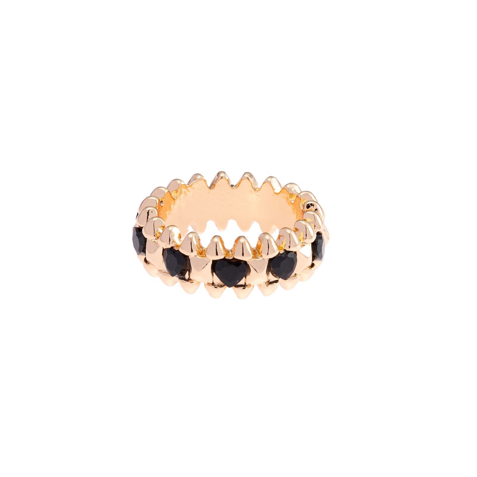Guldfärgad ring Spike Noir, svarta hjärtan - 19 mm