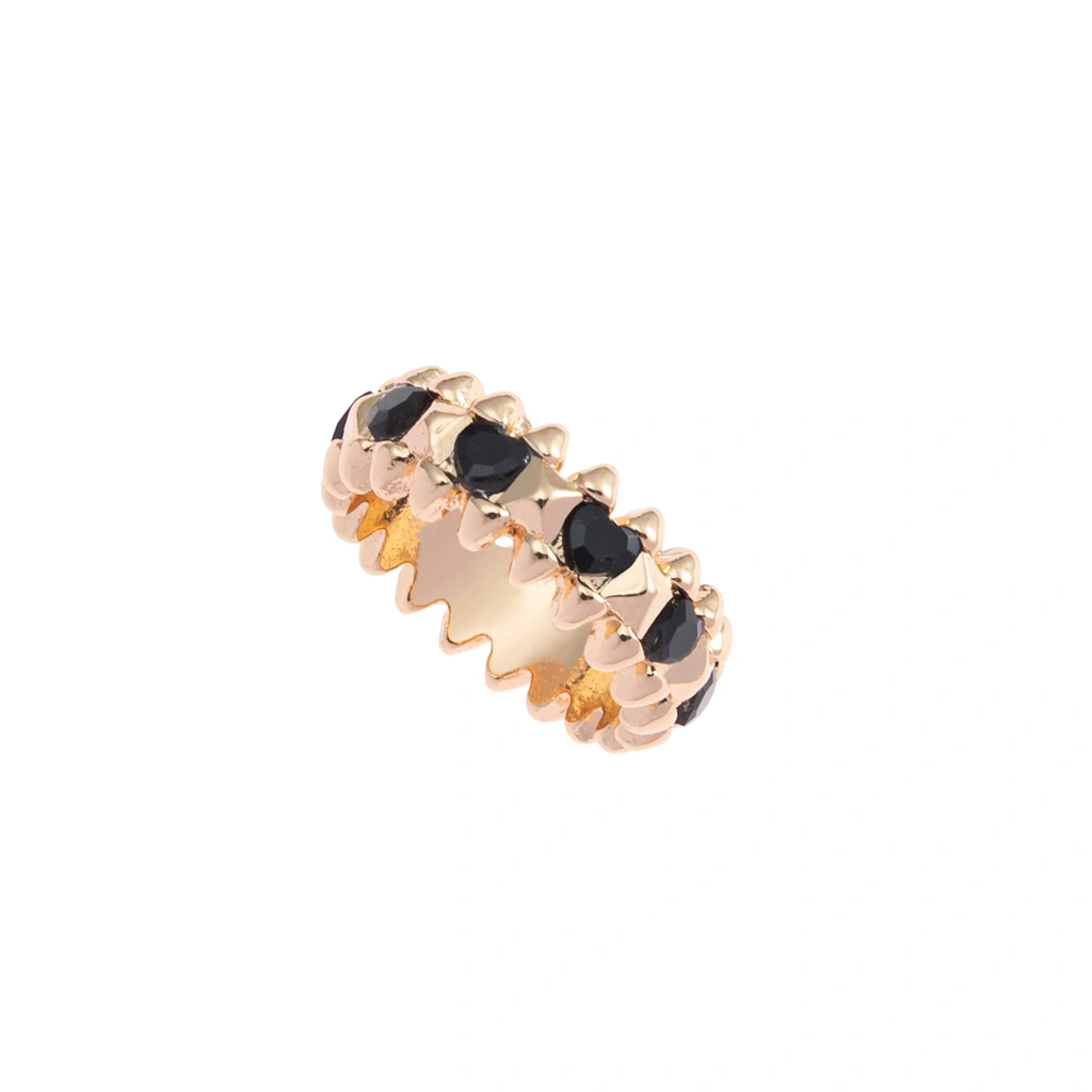 Guldfärgad ring Spike Noir, svarta hjärtan - 18 mm