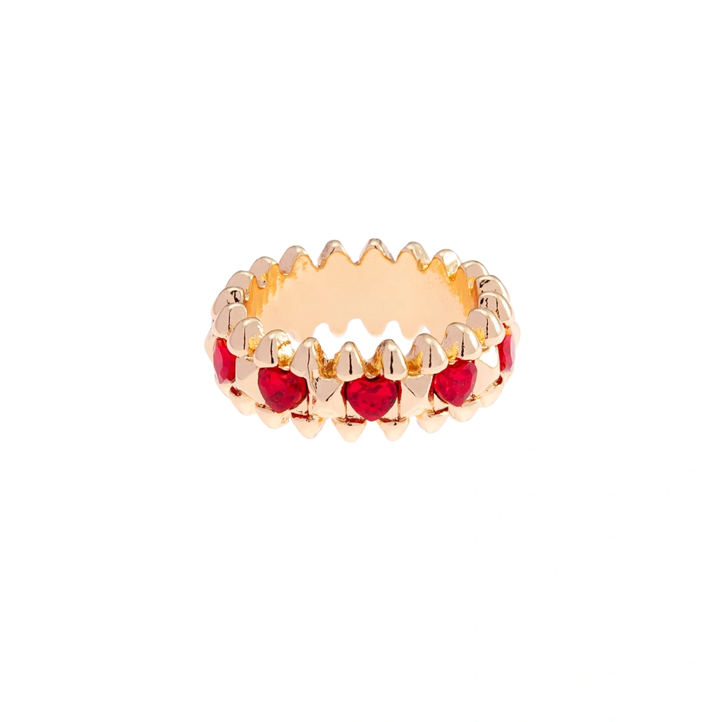 Guldfärgad ring Spike Noir, röda hjärtan - 18 mm