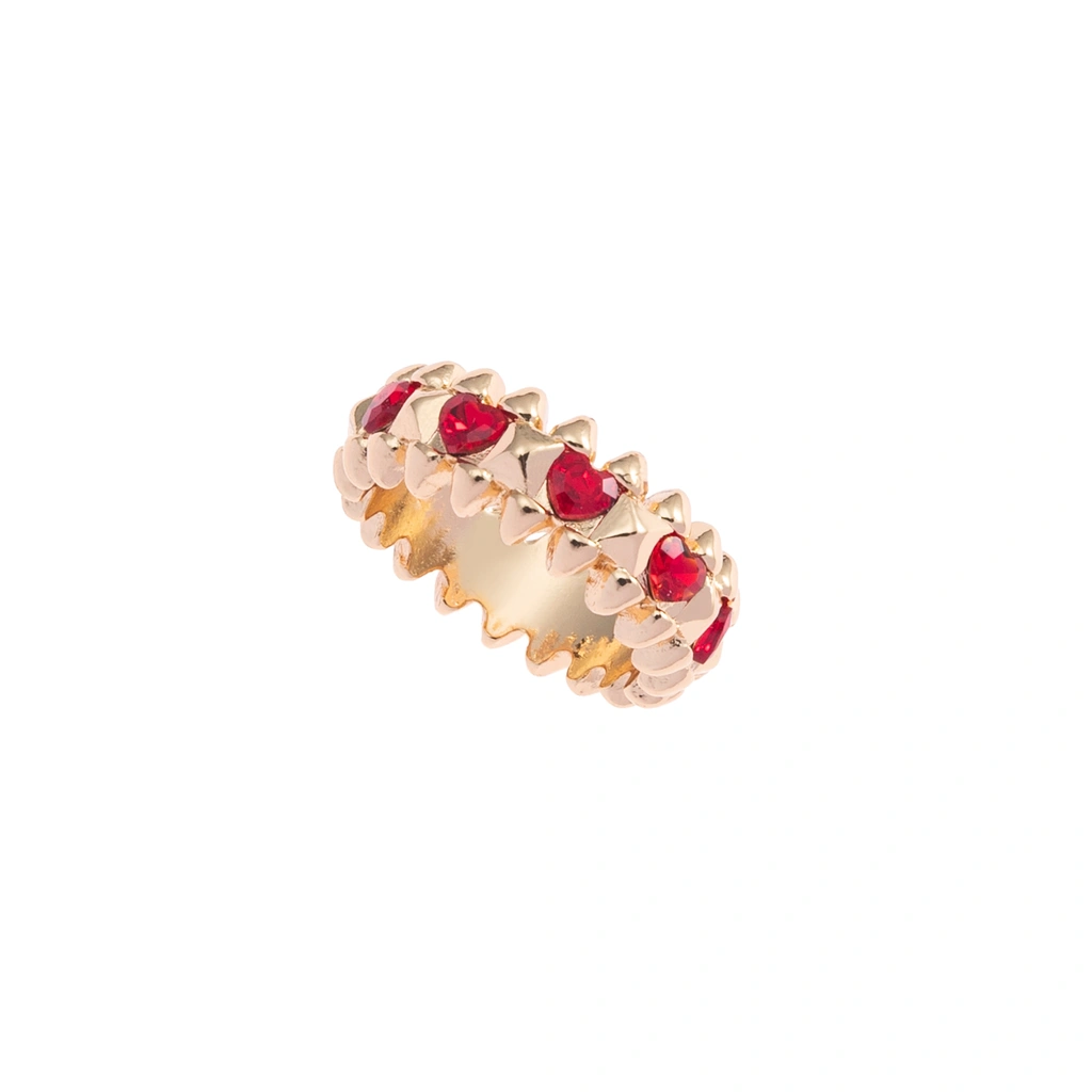 Guldfärgad ring Spike Noir, röda hjärtan - 18 mm