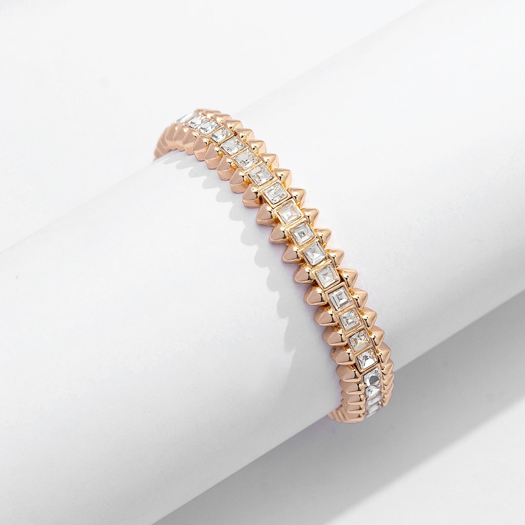 Guldfärgat armband Spike Noir, klara stenar med nitar - Elastiskt