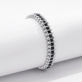 Silverfärgat armband Spike Noir, svarta stenar med nitar - Elastiskt