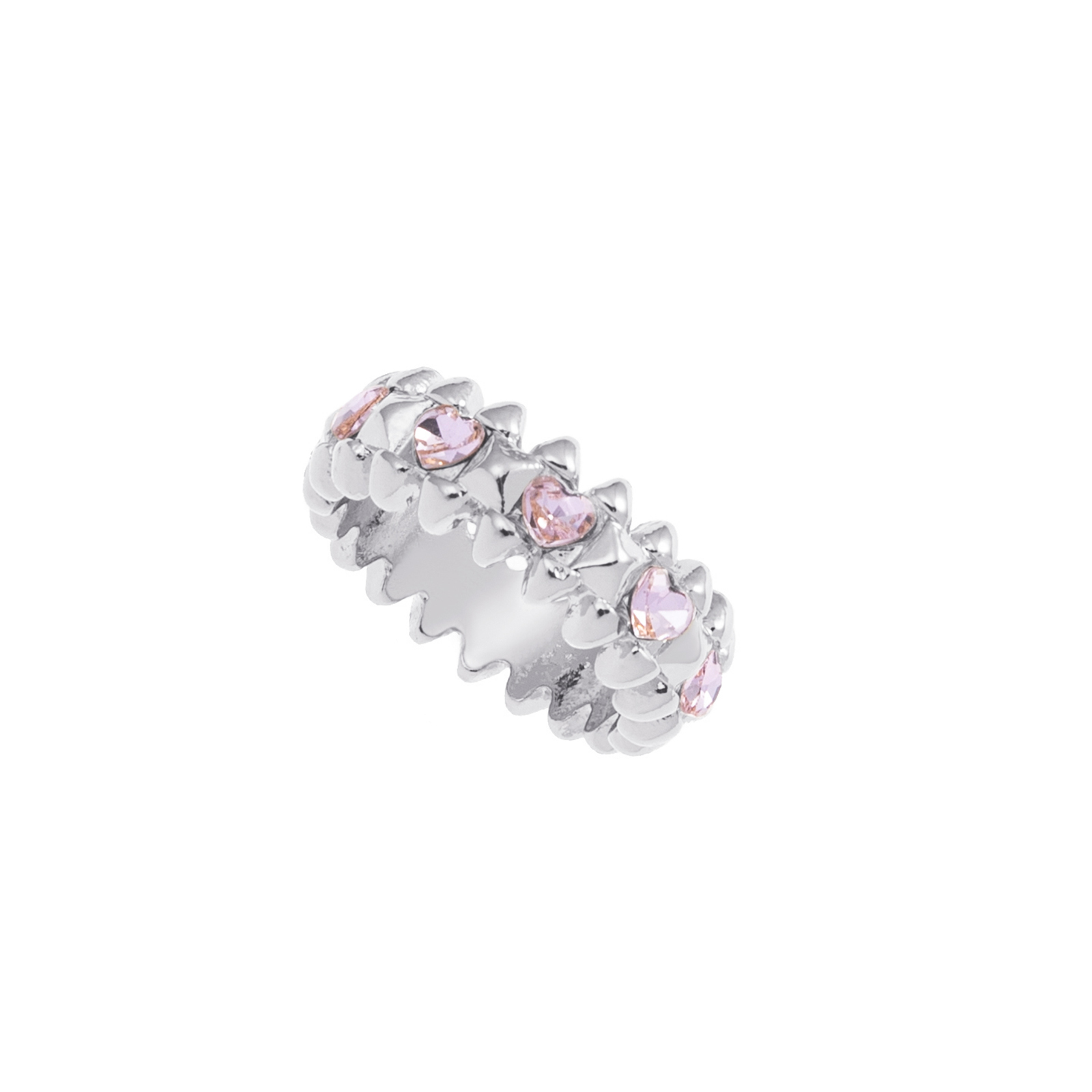 Silverfärgad ring Spike Noir, rosa hjärtan - 17 mm