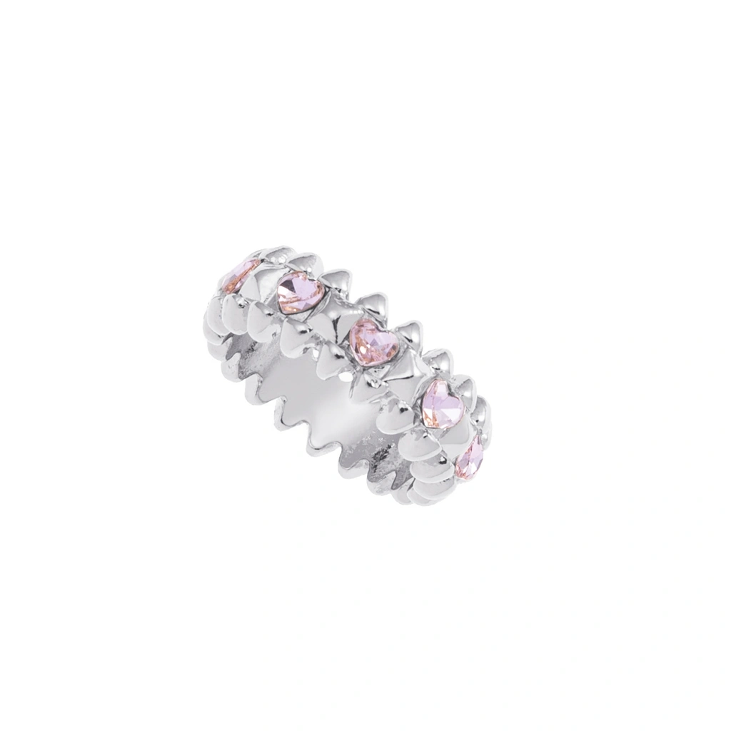 Silverfärgad ring Spike Noir, rosa hjärtan - 17 mm