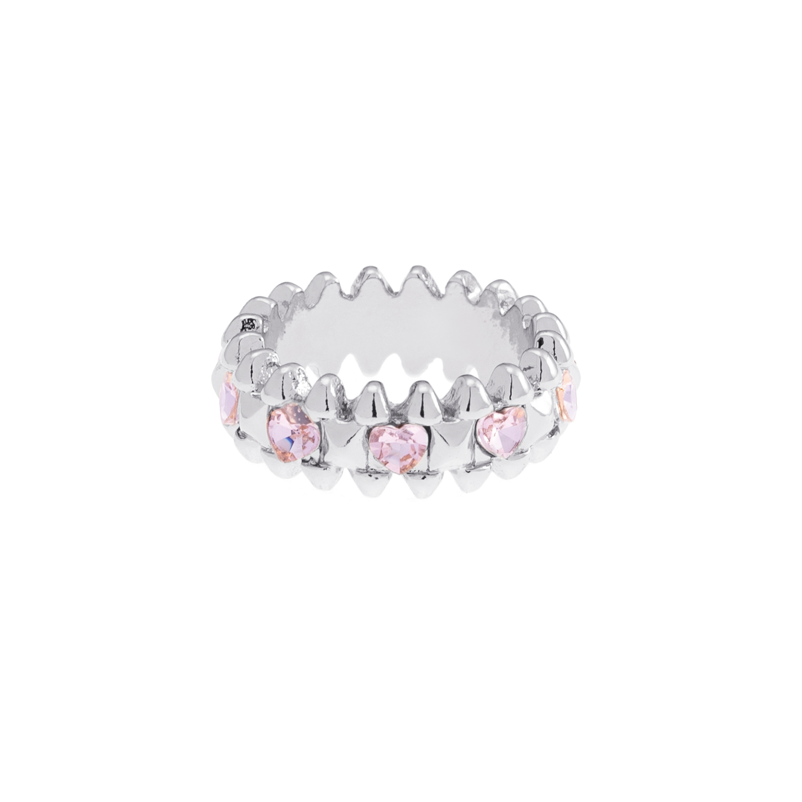 Silverfärgad ring Spike Noir, rosa hjärtan - 17 mm
