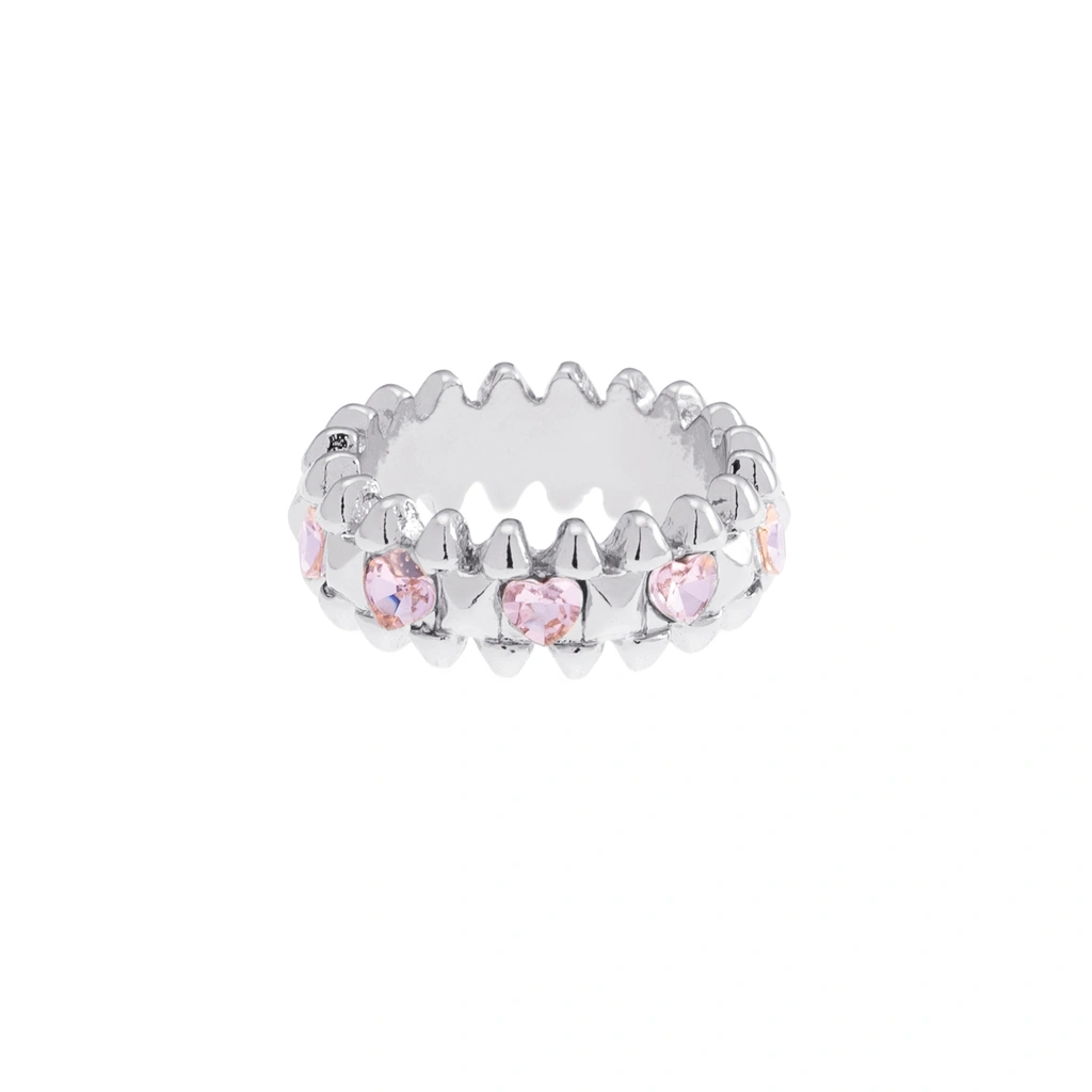Silverfärgad ring Spike Noir, rosa hjärtan - 17 mm