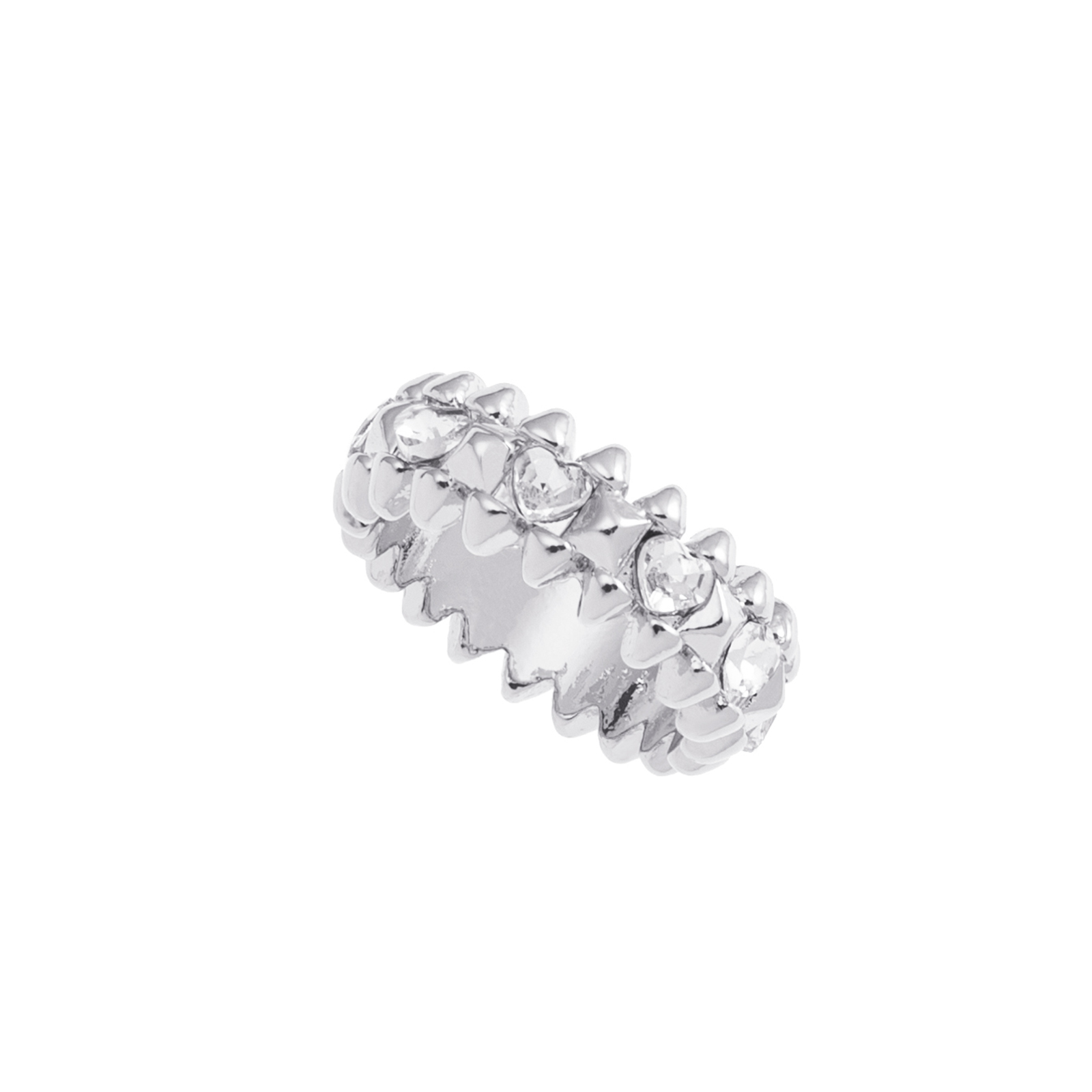 Silverfärgad ring Spike Noir, klara hjärtan - 17 mm