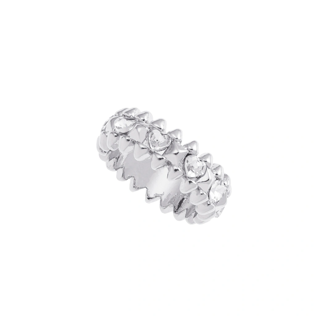 Silverfärgad ring Spike Noir, klara hjärtan - 18 mm