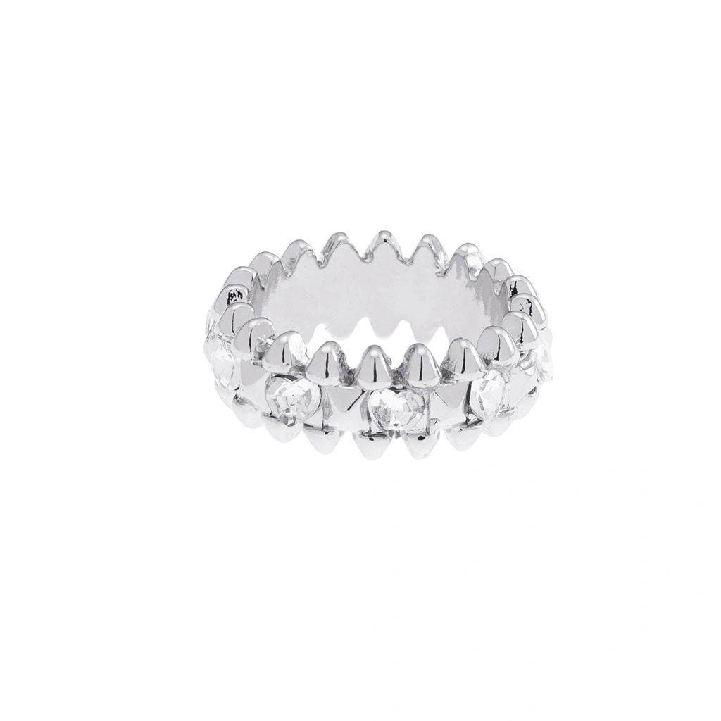 Silverfärgad ring Spike Noir, klara hjärtan - 18 mm